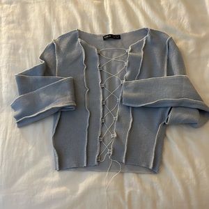Baby blue open front sweater